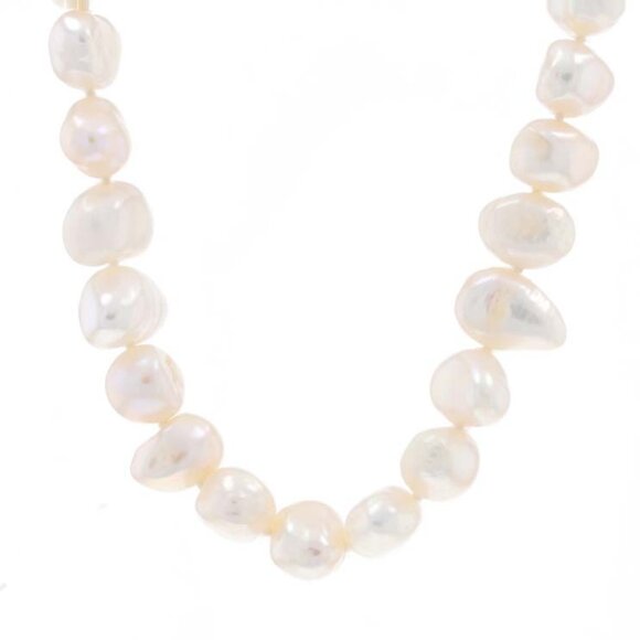 Yellow Gold Cultured Freshwater Pearl Knotted Strand Necklace 17